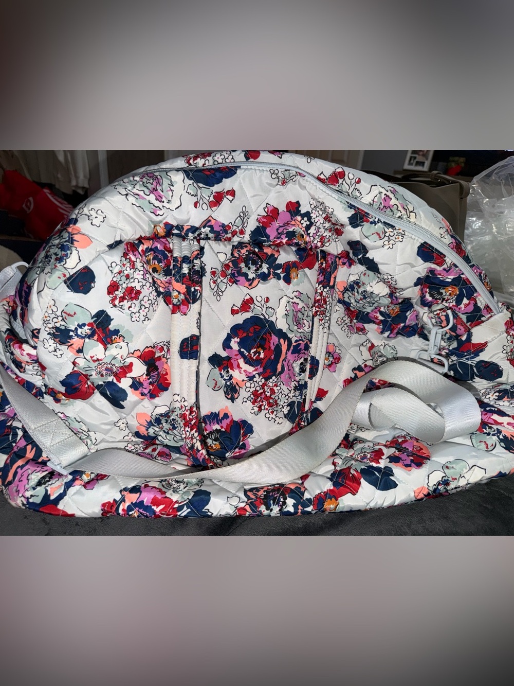 Vera Bradley Quilted Floral Jacket in White, Navy, Pink and Coral